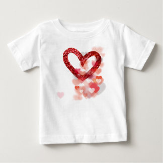 Camiseta Para Bebê Coração Vermelho de Brilho Falso e Agrupamentos de