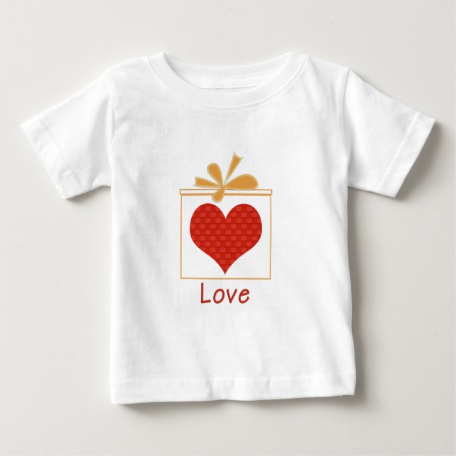 Camiseta Para Bebê Coração Vermelho Fofo Caixa de Ouro LOVE (Frente)