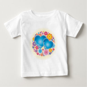Camiseta Para Bebê Corações Azuis Floral