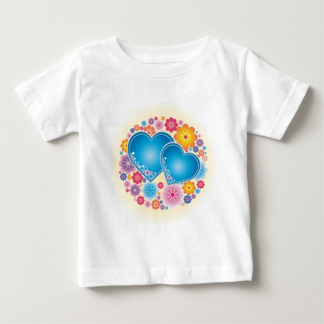 Camiseta Para Bebê Corações Azuis Floral (Frente)