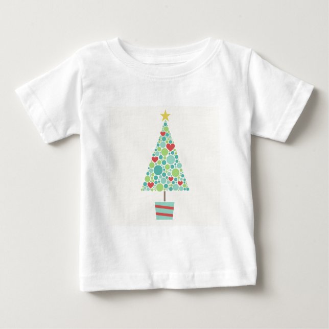 Camiseta Para Bebê Corações bonitos pastam árvore de Natal moderna (Frente)