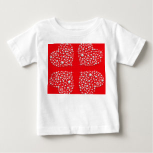 Camiseta Para Bebê Corações das Estrelas de Prata em Fundo Vermelho