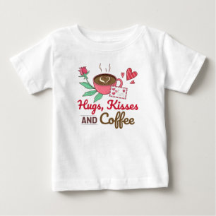 Camiseta Para Bebê Corações de Café Flores Frase Amor