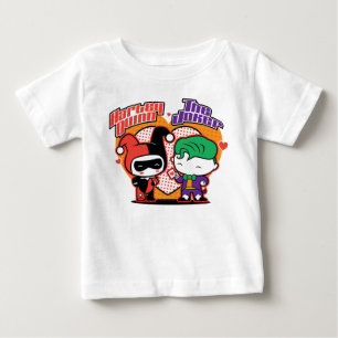 Camiseta Para Bebê Corações de Chibi Harley Quinn e Chibi