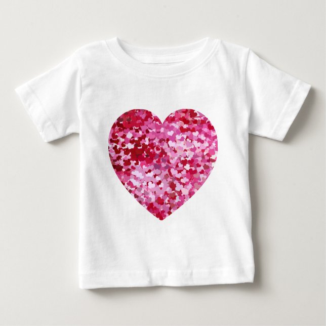 Camiseta Para Bebê Corações de Confetti Rosa (Frente)