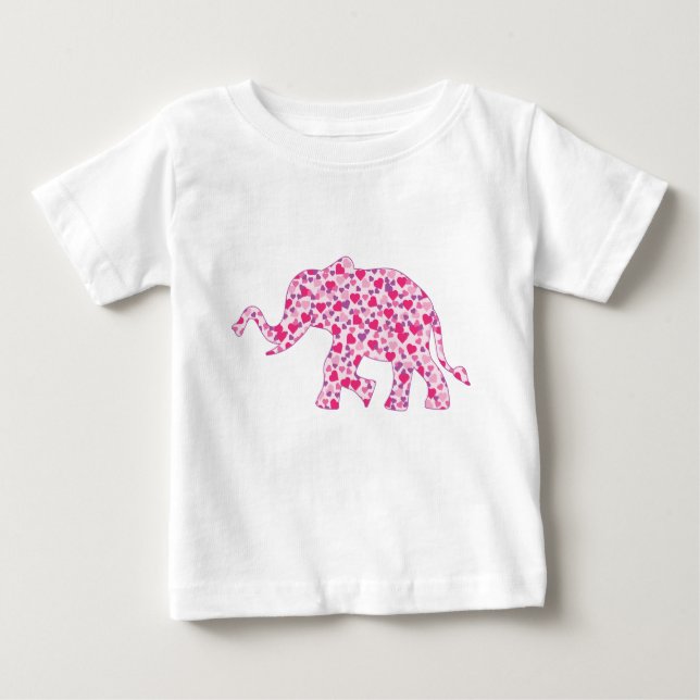 Camiseta Para Bebê Corações de Elefantes Rosa (Frente)