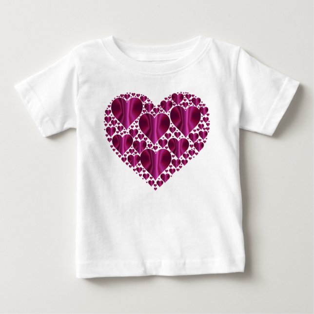 Camiseta Para Bebê Corações de Fúcsia Brilhante (Frente)