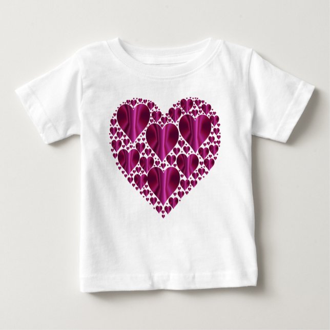 Camiseta Para Bebê Corações de Fucsia Brilhantes (Frente)