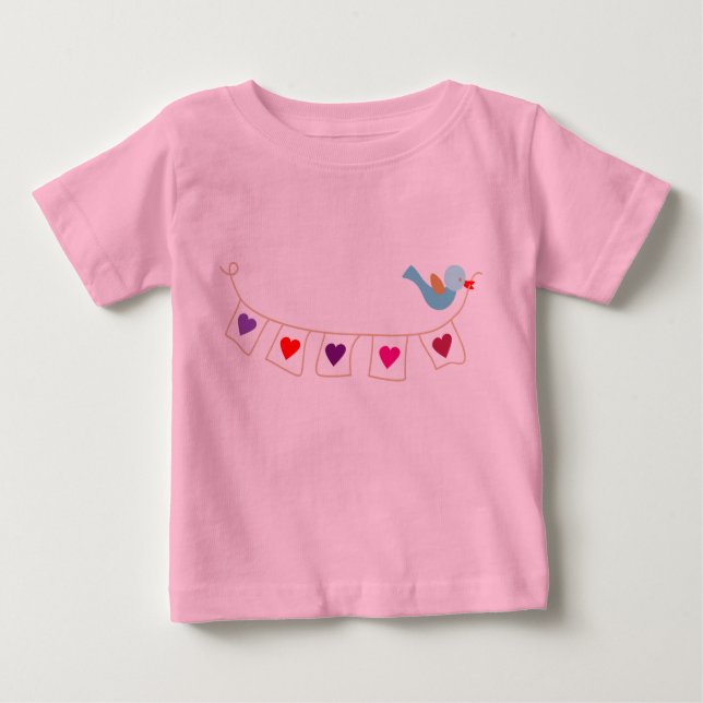 Camiseta Para Bebê corações do namorados de aves (Frente)