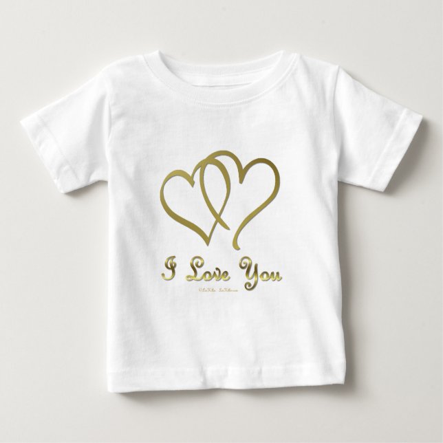 Camiseta Para Bebê Corações Dourados entrelaçados eu te amo (Frente)