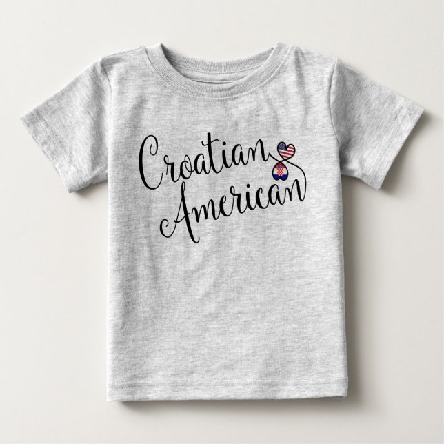 Camiseta Para Bebê Corações Entwinados Croatas Americanos (Frente)