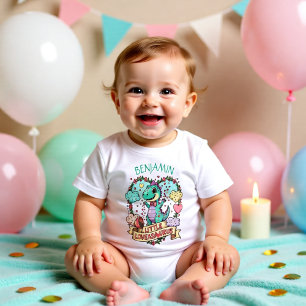 Camiseta Para Bebê Corações Pequenos Dinossauro Aniversário Personali