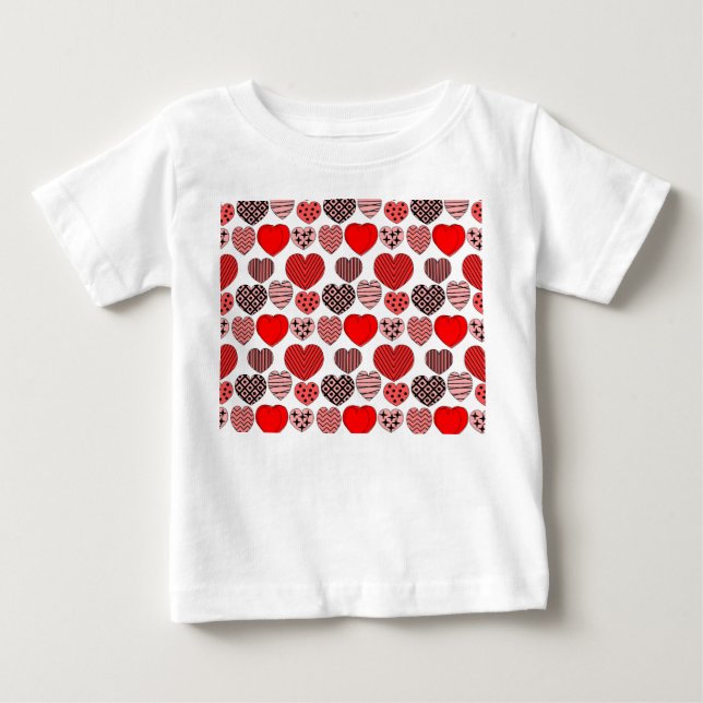 Camiseta Para Bebê Corações Repetitivos (Frente)