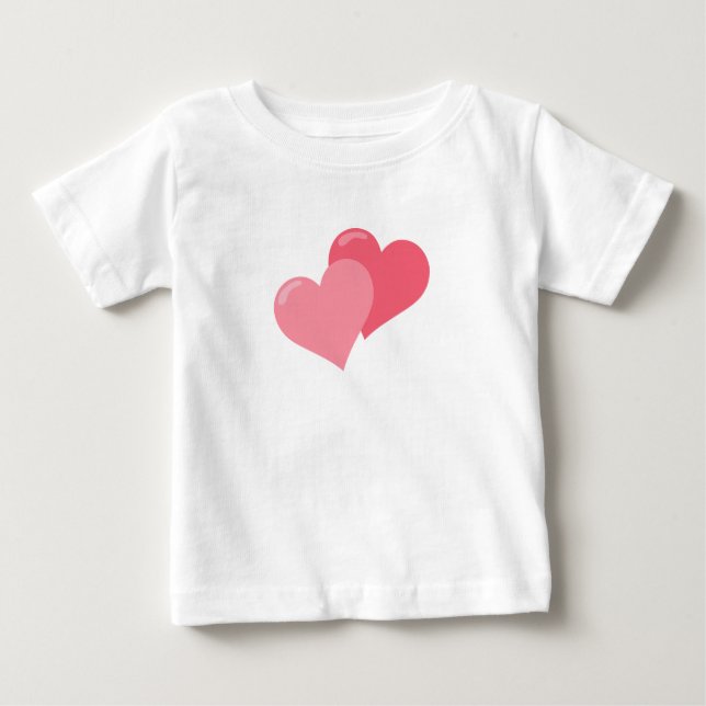 Camiseta Para Bebê Corações Rosa Gêmeos (Frente)