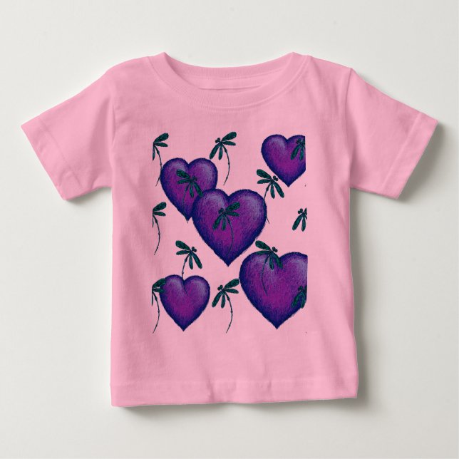 Camiseta Para Bebê Corações Roxos e Dragões (Frente)