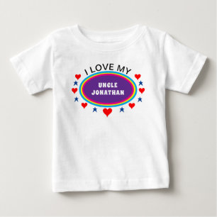 Camiseta Para Bebê Corações Vermelhos Eu Amo Meu Tio ou Qualquer Um