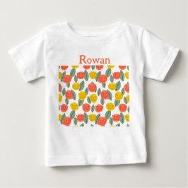 Camiseta Para Bebê Coral e Flores Douradas