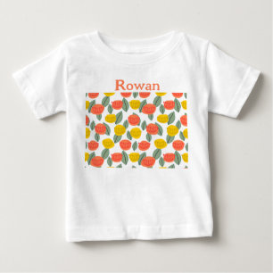 Camiseta Para Bebê Coral e Flores Douradas