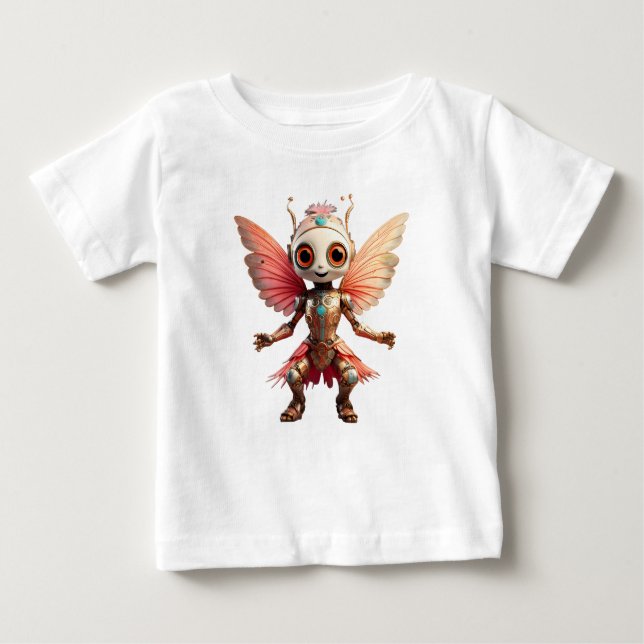 Camiseta Para Bebê Coral Gold Cute Dancing Robot Pixie (Frente)