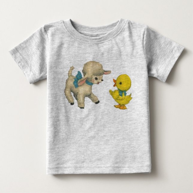 Camiseta Para Bebê Cordeiro e pato (Frente)