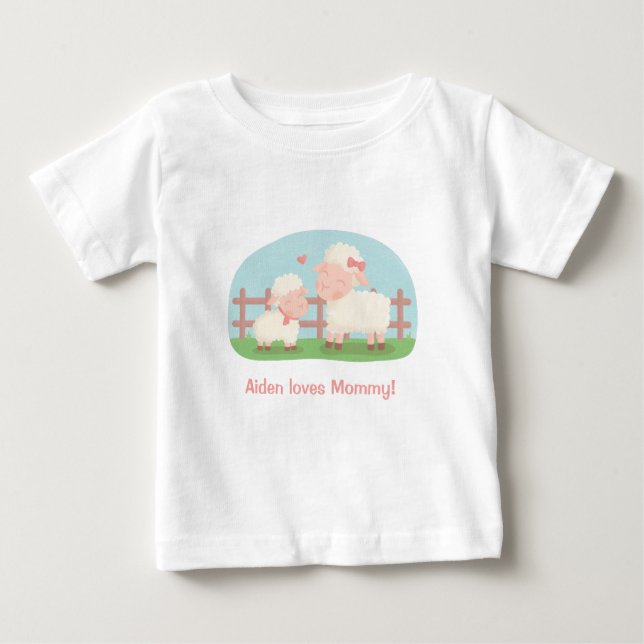 Camiseta Para Bebê Cordeiro pequeno bonito e mamães (Frente)