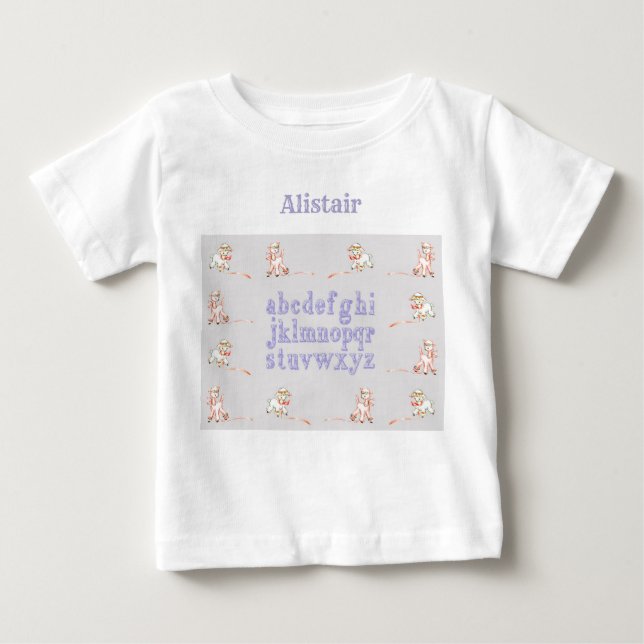 Camiseta Para Bebê Cordeiros aprendendo camiseta-bebê alfabética (Frente)