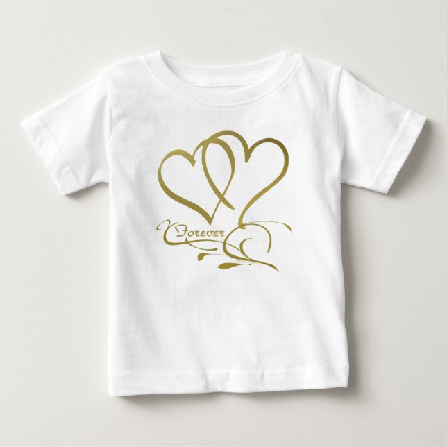 Camiseta Para Bebê Cores de fundo editáveis Forever Hearts Gold (Frente)