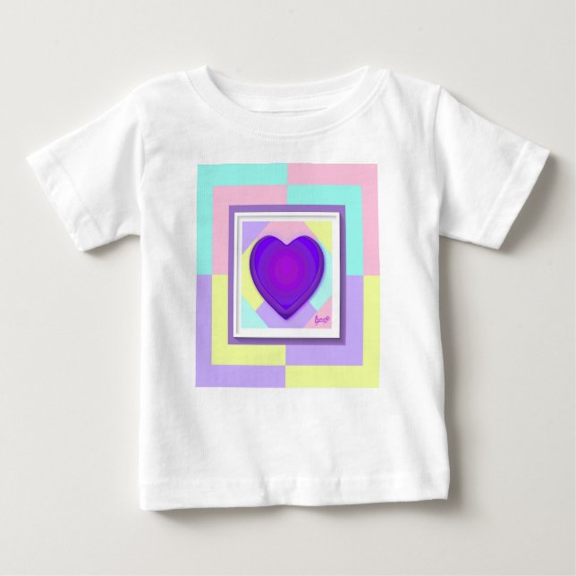 Camiseta Para Bebê Cores de pastel e corações roxos batendo (Frente)