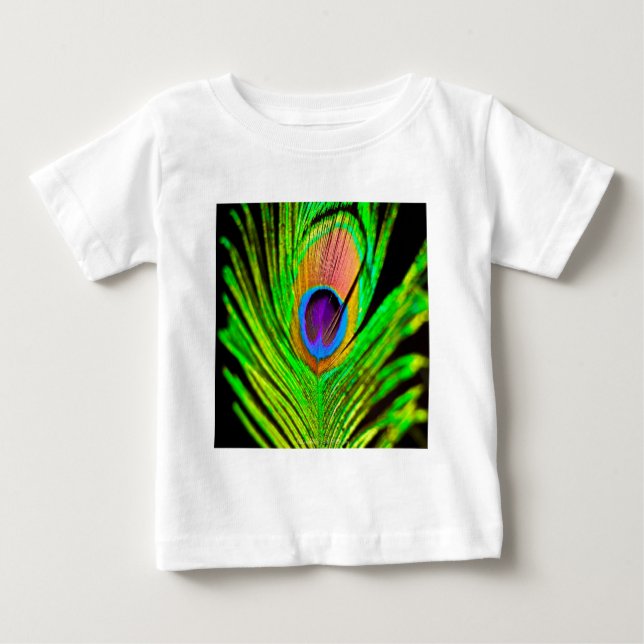 Camiseta Para Bebê Cores Neon Pena de Pavão (Frente)