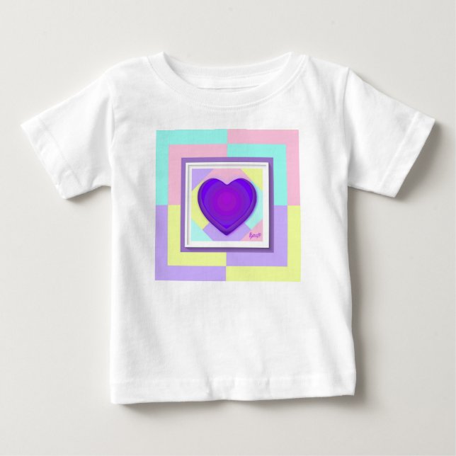Camiseta Para Bebê Cores pastéis & corações roxos batendo (Frente)