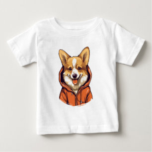 Camiseta Para Bebê Corgi Engraçado Vestindo Moletom
