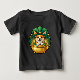 Camiseta Para Bebê Corgi Leprechaun Pot of Gold St. Patrick’s Day T