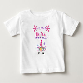 Camiseta Para Bebê Corno-Rosa Mágico de Aniversário