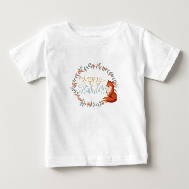 Camiseta Para Bebê Coroa de Raposa de Aniversário (Frente)