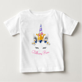 Camiseta Para Bebê Coroa e Cetro de Flores de Unicórnio Princesa