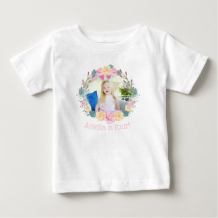Camiseta Para Bebê Coroa floral de unicórnio Aniversário Personalizad
