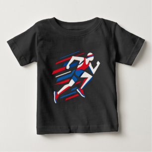 Camiseta Para Bebê Corredores Abstratos Vermelho Branco Azul Geométri