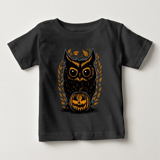 Camiseta Para Bebê Coruja Assustadora de Halloween (Frente)