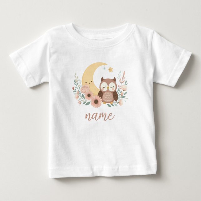 Camiseta Para Bebê Coruja-bebê bonita com lua (Frente)
