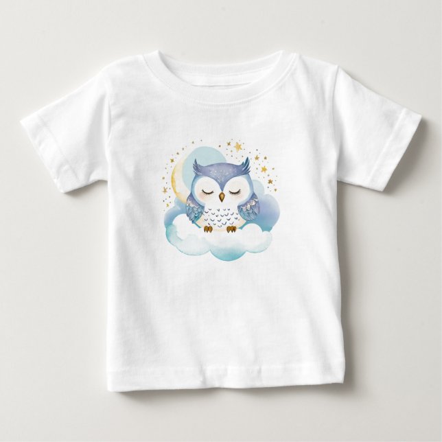 Camiseta Para Bebê Coruja-Bebê Bonita na Lua - (Frente)