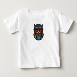 Camiseta Para Bebê "Coruja Bonita com Taça de Café" Design engraçado
