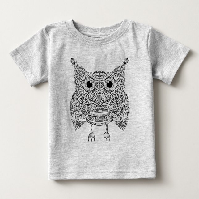 Camiseta Para Bebê Coruja bonito do Doodle (Frente)
