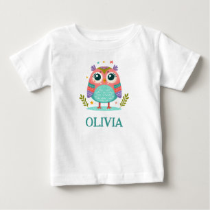 Camiseta Para Bebê Coruja Branca Colorida