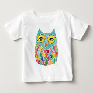 Camiseta Para Bebê Coruja colorida bonito