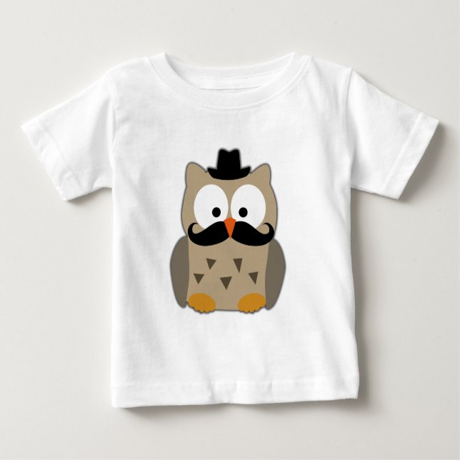 Camiseta Para Bebê Coruja com bigode e chapéu (Frente)
