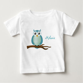 Camiseta Para Bebê Coruja de Aqua Cute Personalizável