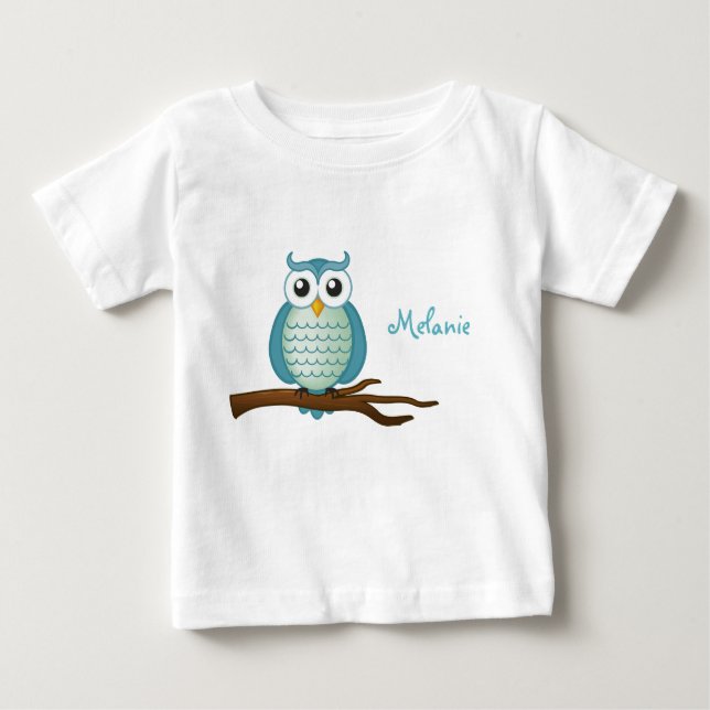 Camiseta Para Bebê Coruja de Aqua Cute Personalizável (Frente)