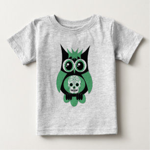 Camiseta Para Bebê Coruja de Crânio Verde