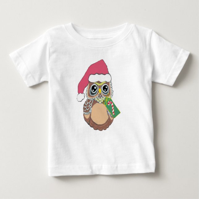 Camiseta Para Bebê Coruja de Natal (Frente)