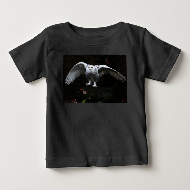 Camiseta Para Bebê Coruja de Neve com Asas Abertas (Frente)